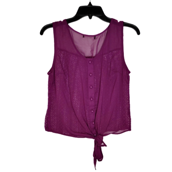 Tops - Sheer & Lace Plum Button Down Tank Top Blouse Sz M